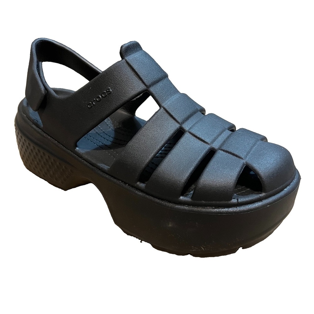Crocs Stomp Fisherman Platform Sandals Black Women's 10 Men's 8 Chunky